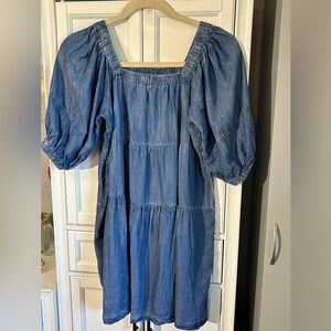 She + Sky Denim Blue Puff Sleeve Midi Dress